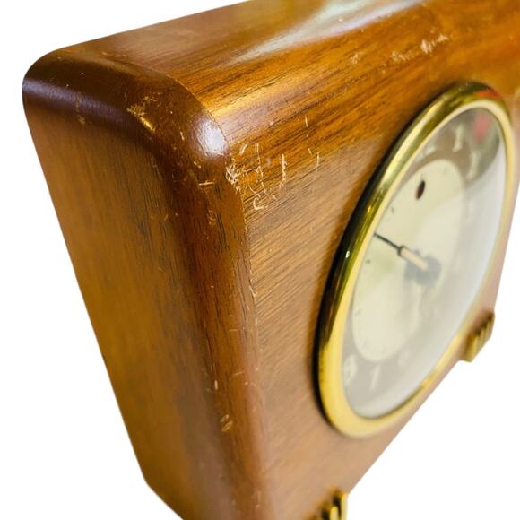 Seth Thomas Midcentury Wood Desk Clock Model ECHO-3E Electric - Picture 3 of 9